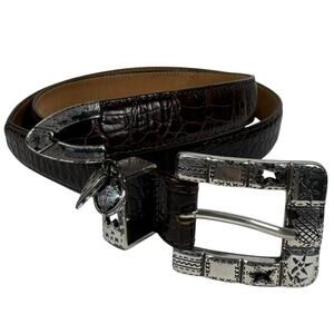 Brighton Belt Women Brown Crock Embossed Leather XL/36 B30368 Quite Luxury Prep